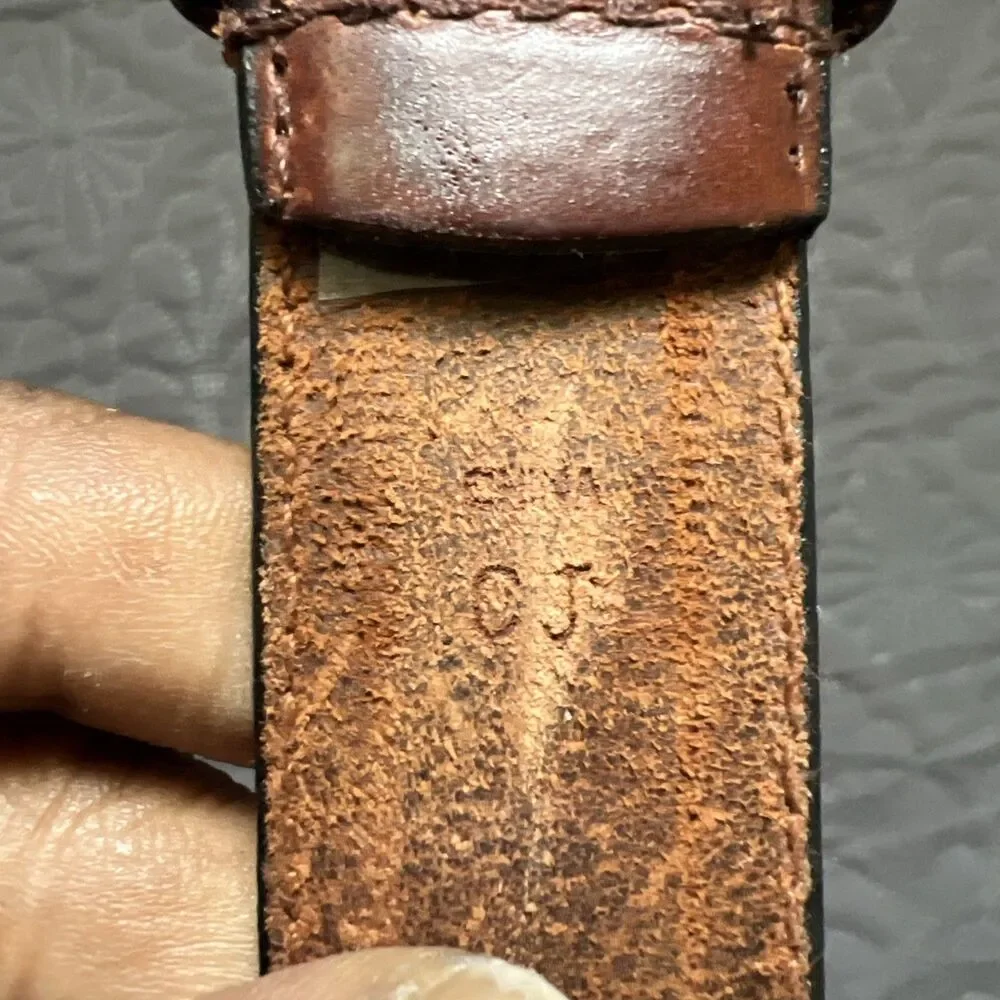 John Henry Full Grain Oil Tan Cowhide Leather Belt SZ38 Brown Woven w/Brass Buck